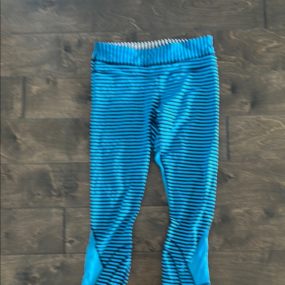 Blue and Black Striped Athletic Leggings